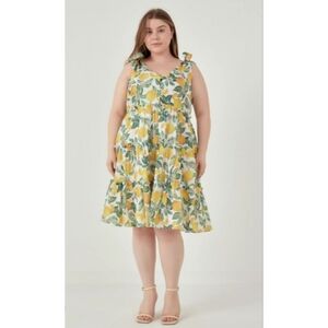 English Factory Lemon Print Tiered Mini  Dress Size 2X NWT